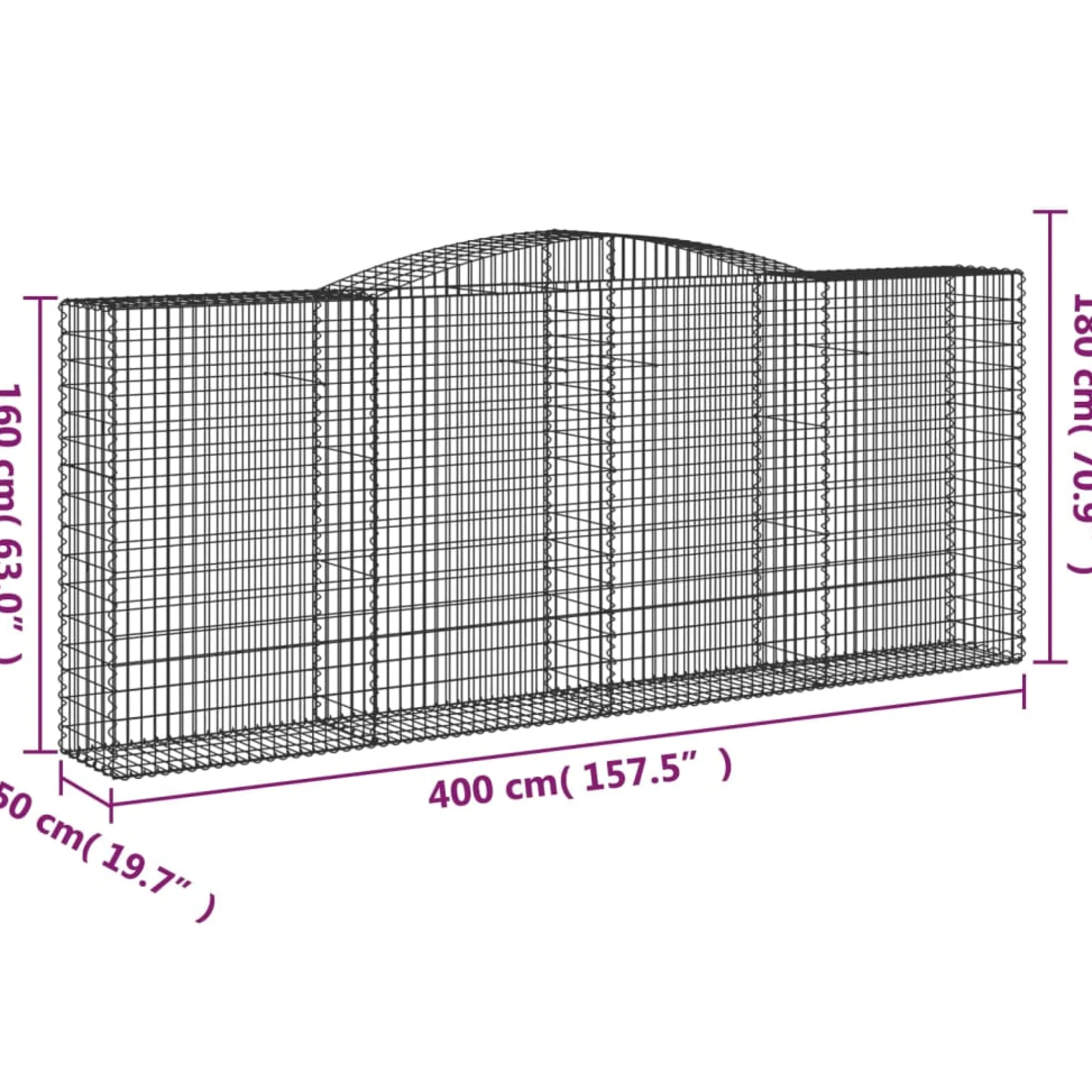 Cestas De Gaviones 4 Uds Forma De Arco Hierro 400x50x160/180 Cm