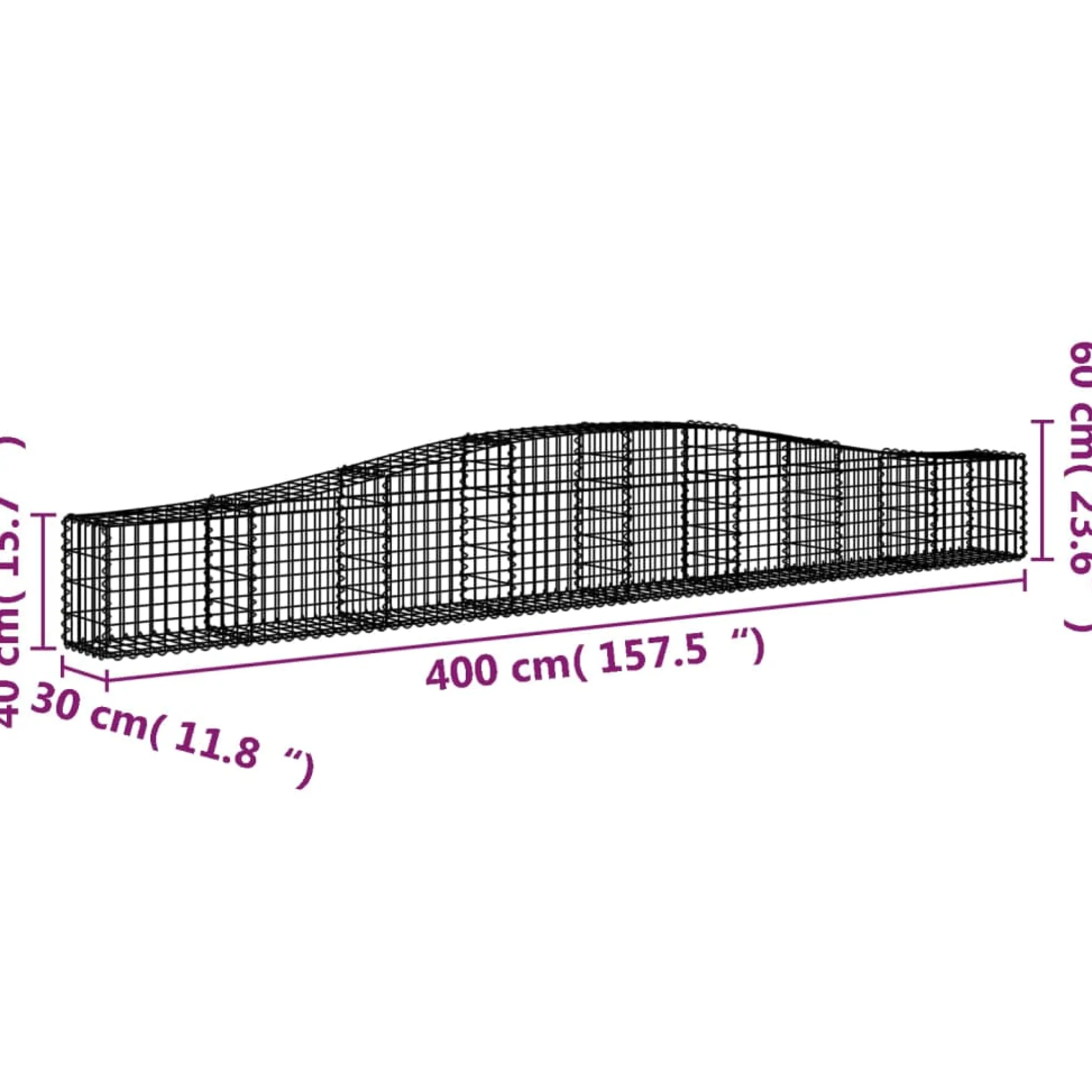 Cestas De Gaviones 2 Uds Forma De Arco Hierro 400x30x40/60 Cm