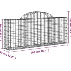 Cestas De Gaviones 9 Uds Forma De Arco Hierro 200x30x80/100 Cm