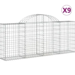 Cestas De Gaviones 9 Uds Forma De Arco Hierro 200x30x80/100 Cm