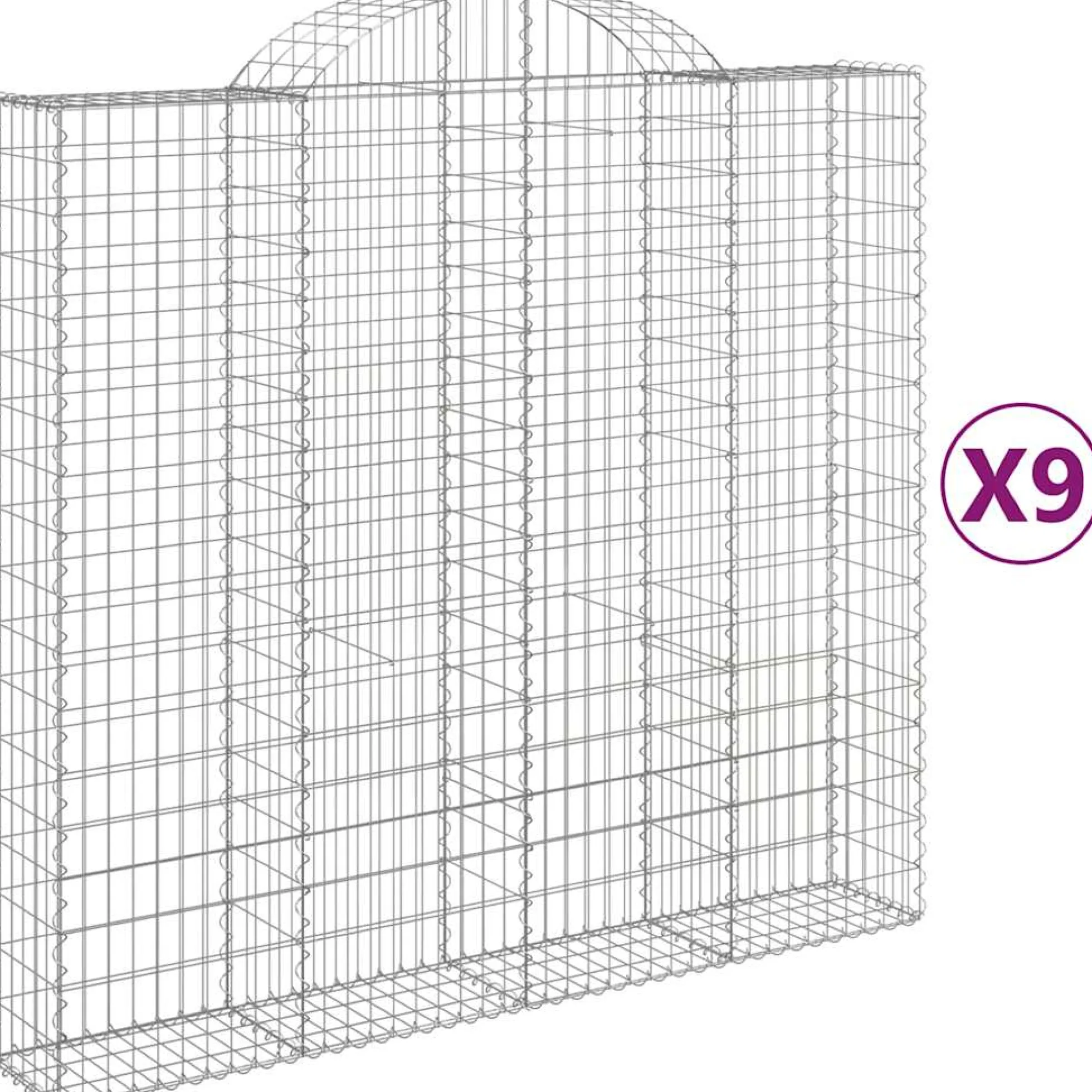 Cestas De Gaviones 9 Uds Forma De Arco Hierro 200x50x180/200 Cm