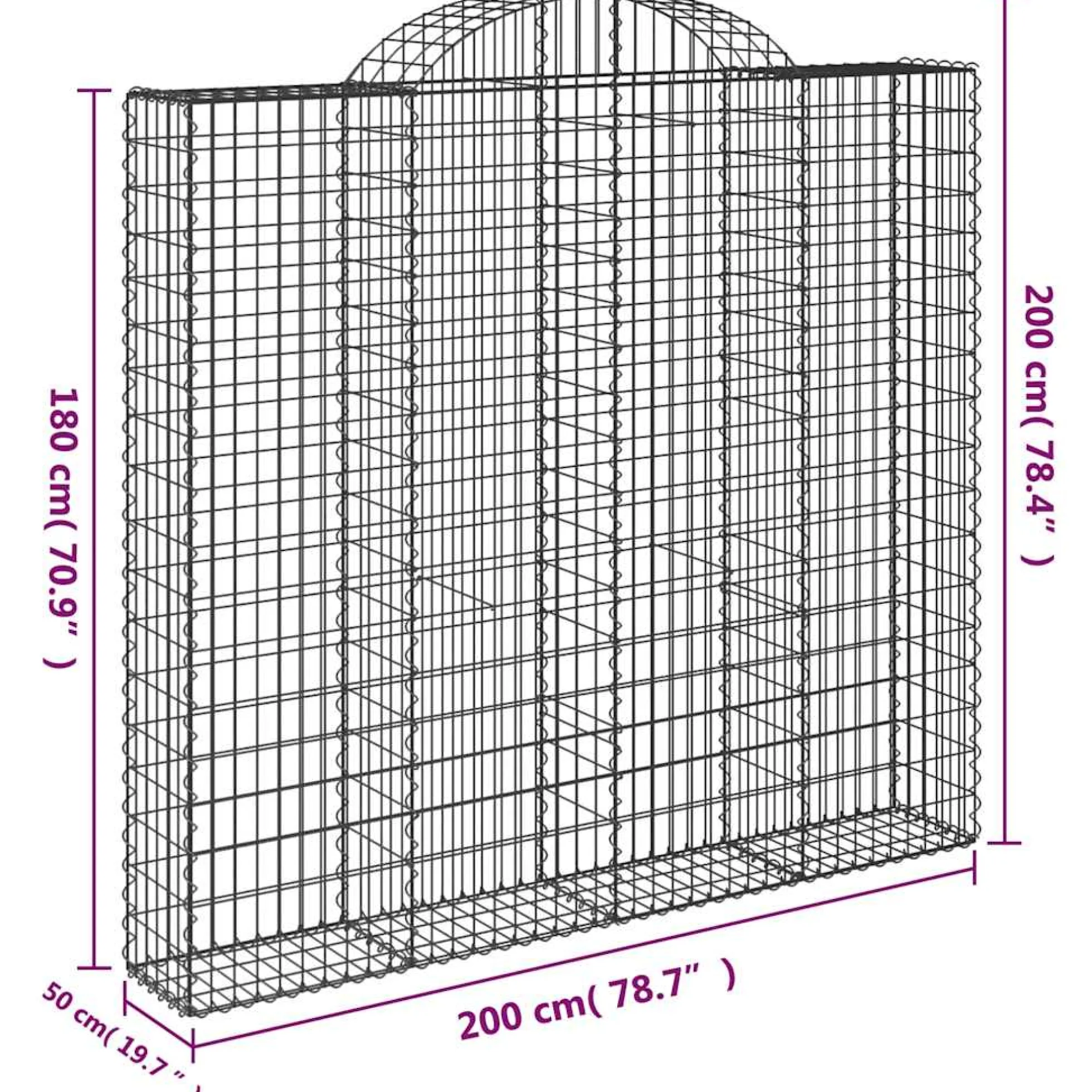 Cestas De Gaviones 9 Uds Forma De Arco Hierro 200x50x180/200 Cm