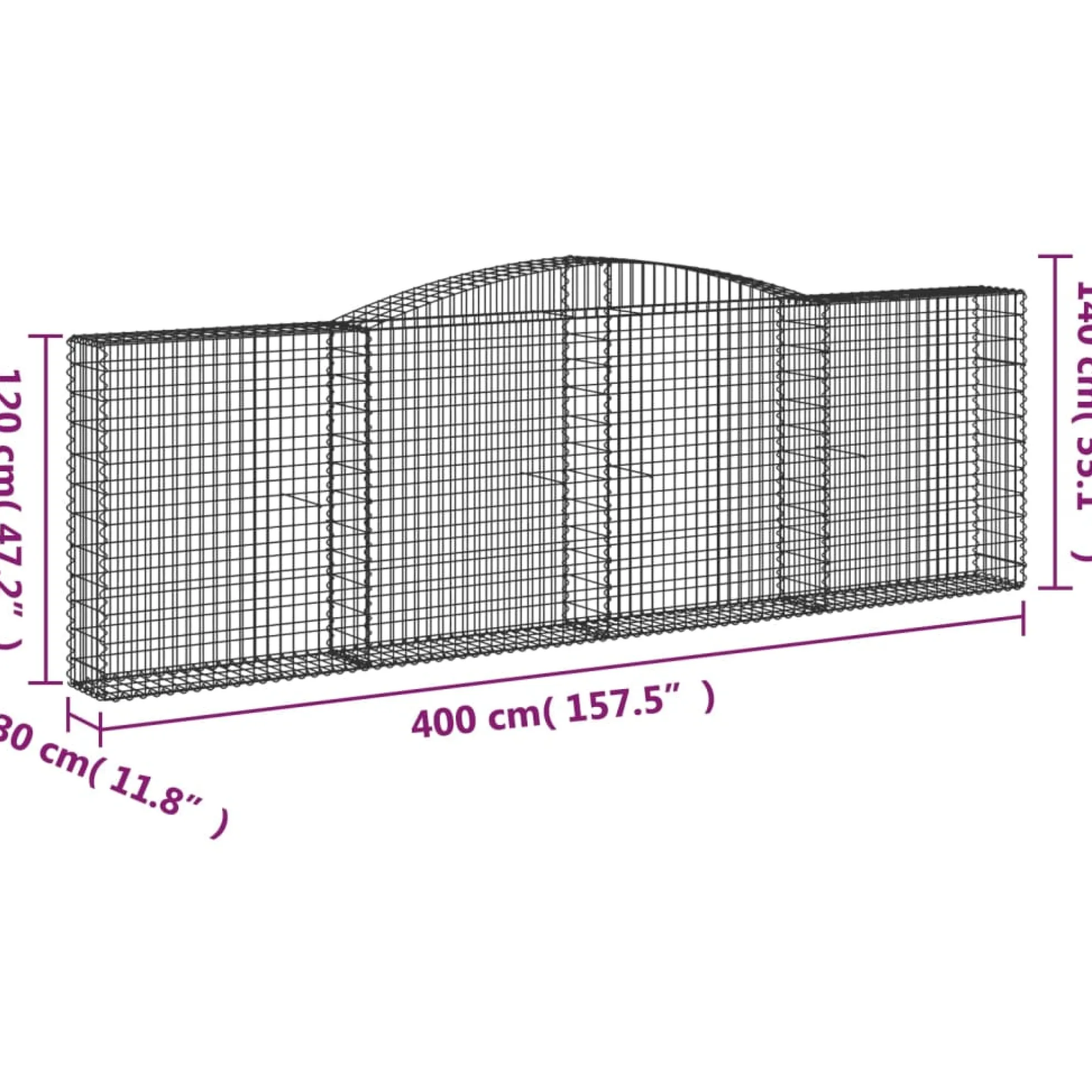 Cestas De Gaviones 8 Uds Forma De Arco Hierro 400x30x120/140 Cm