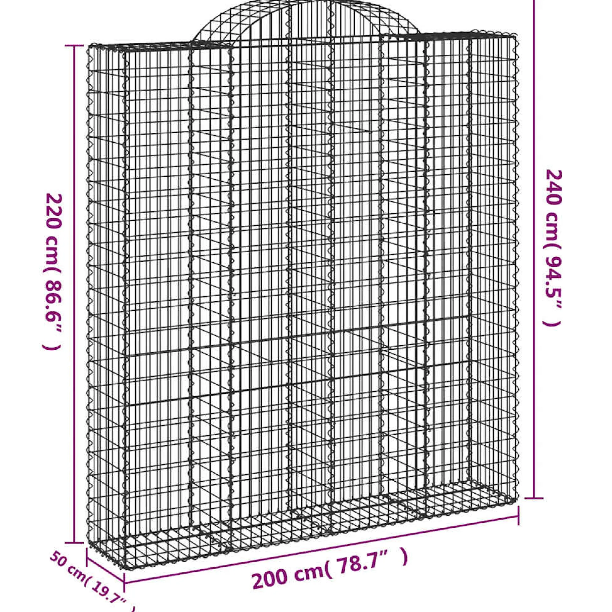 Cestas De Gaviones 20 Uds Forma De Arco Hierro 200x50x220/240cm