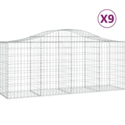 Cestas De Gaviones 9 Uds Forma De Arco Hierro 200x50x80/100 Cm