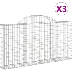 Cestas De Gaviones 3 Uds Forma De Arco Hierro 200x30x100/120 Cm