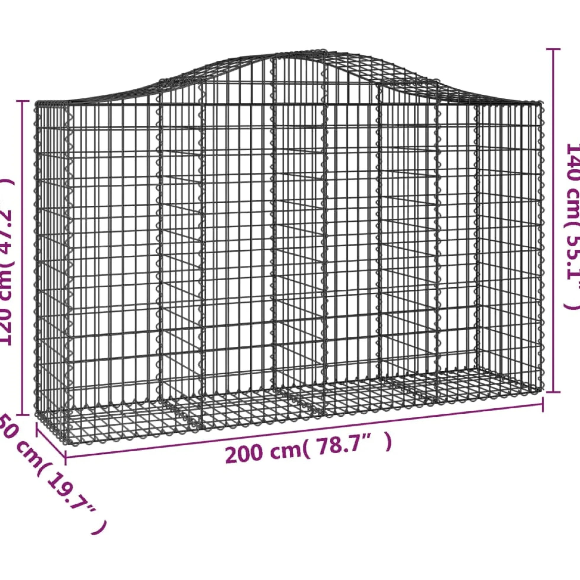 Cestas De Gaviones 4 Uds Forma De Arco Hierro 200x50x120/140 Cm