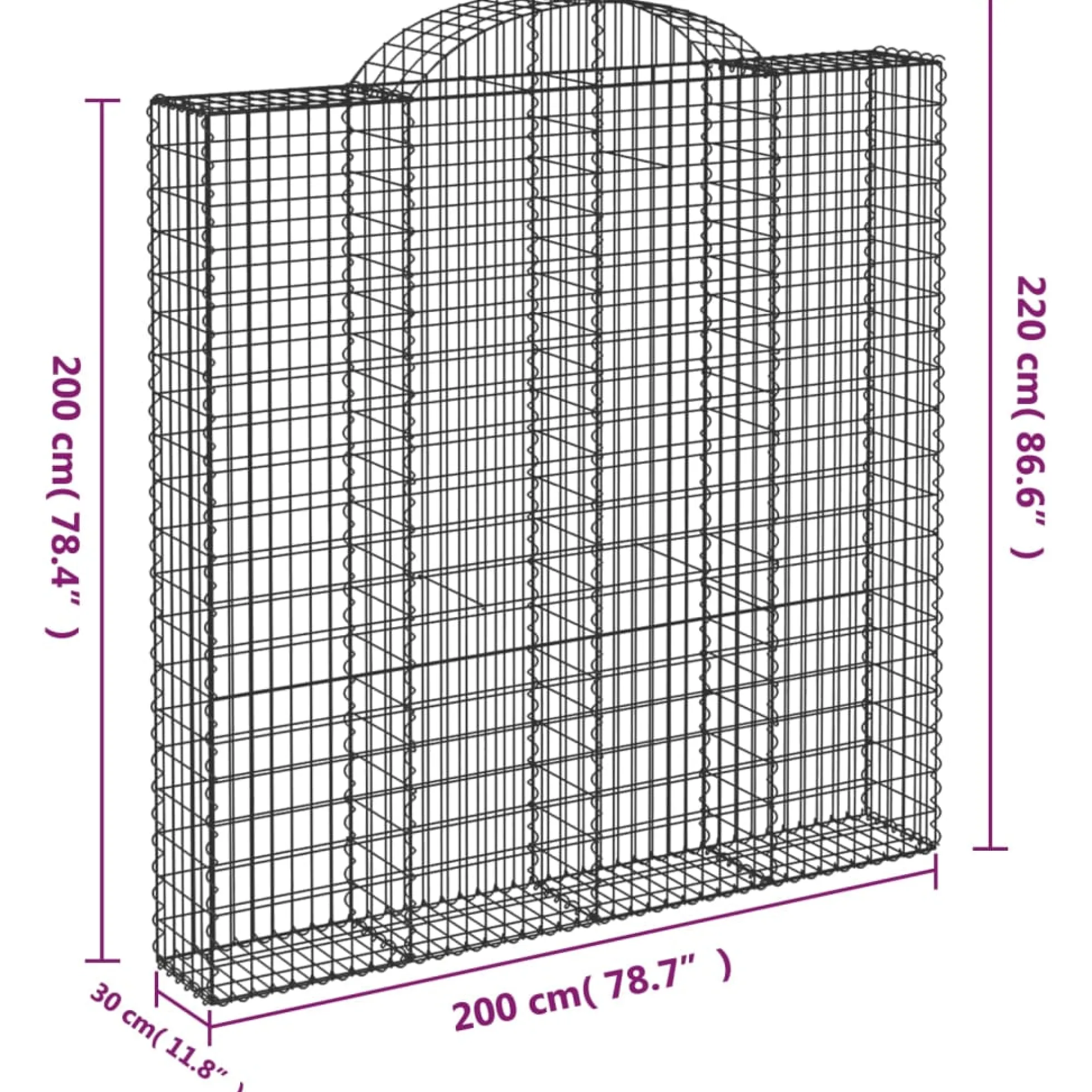 Cestas De Gaviones 2 Uds Forma De Arco Hierro 200x30x200/220 Cm