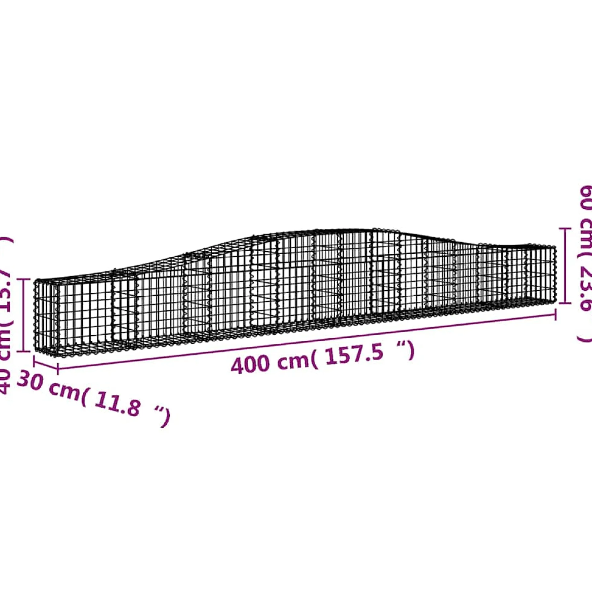 Cestas De Gaviones 9 Uds Forma De Arco Hierro 400x30x40/60 Cm