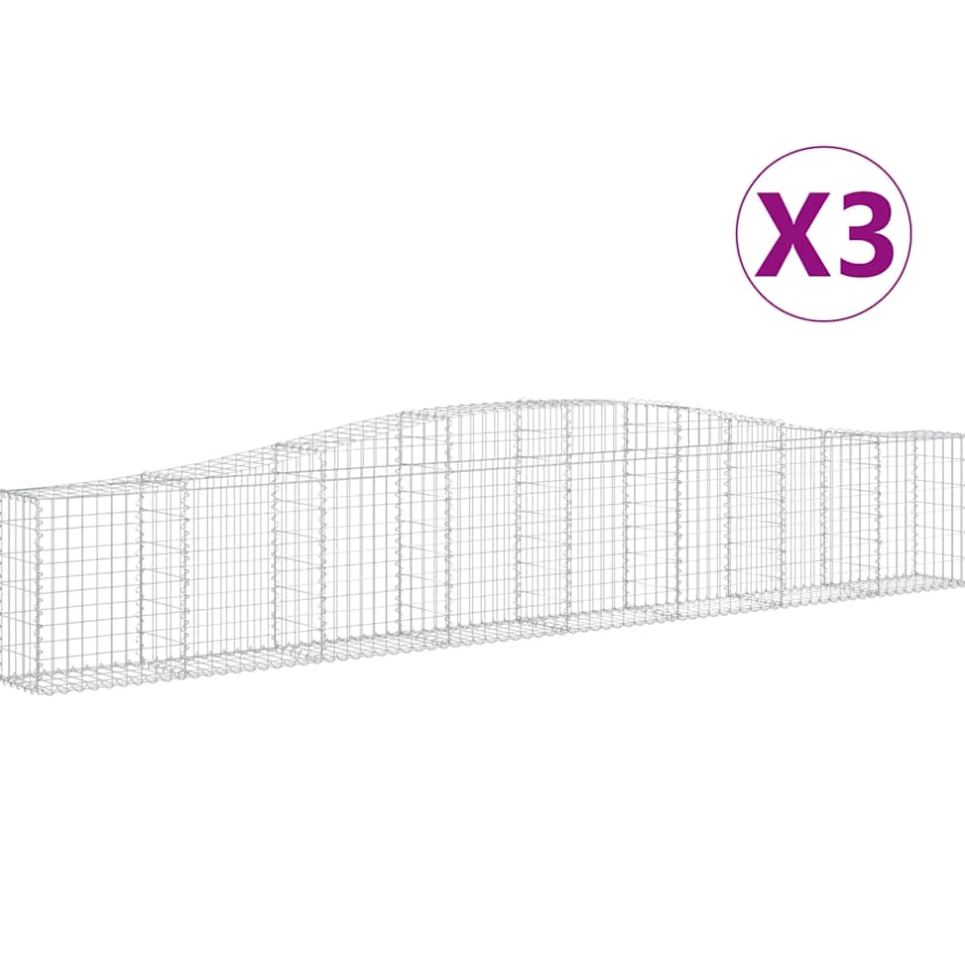 Cestas De Gaviones 3 Uds Forma De Arco Hierro 400x30x60/80 Cm