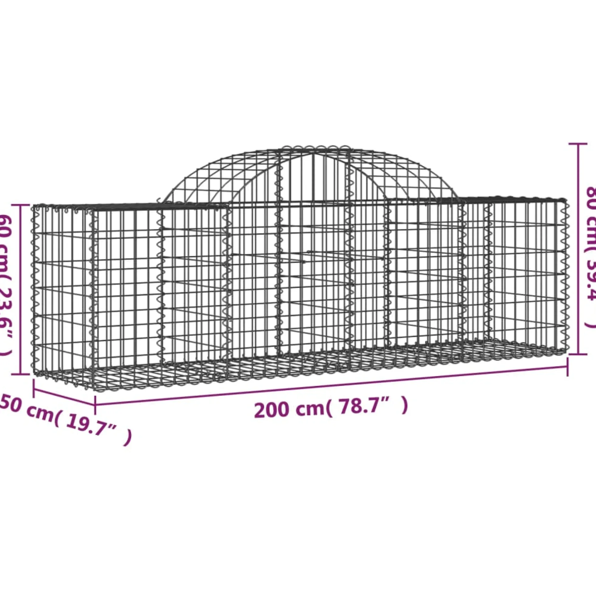 Cestas De Gaviones 8 Uds Forma De Arco Hierro 200x50x60/80 Cm