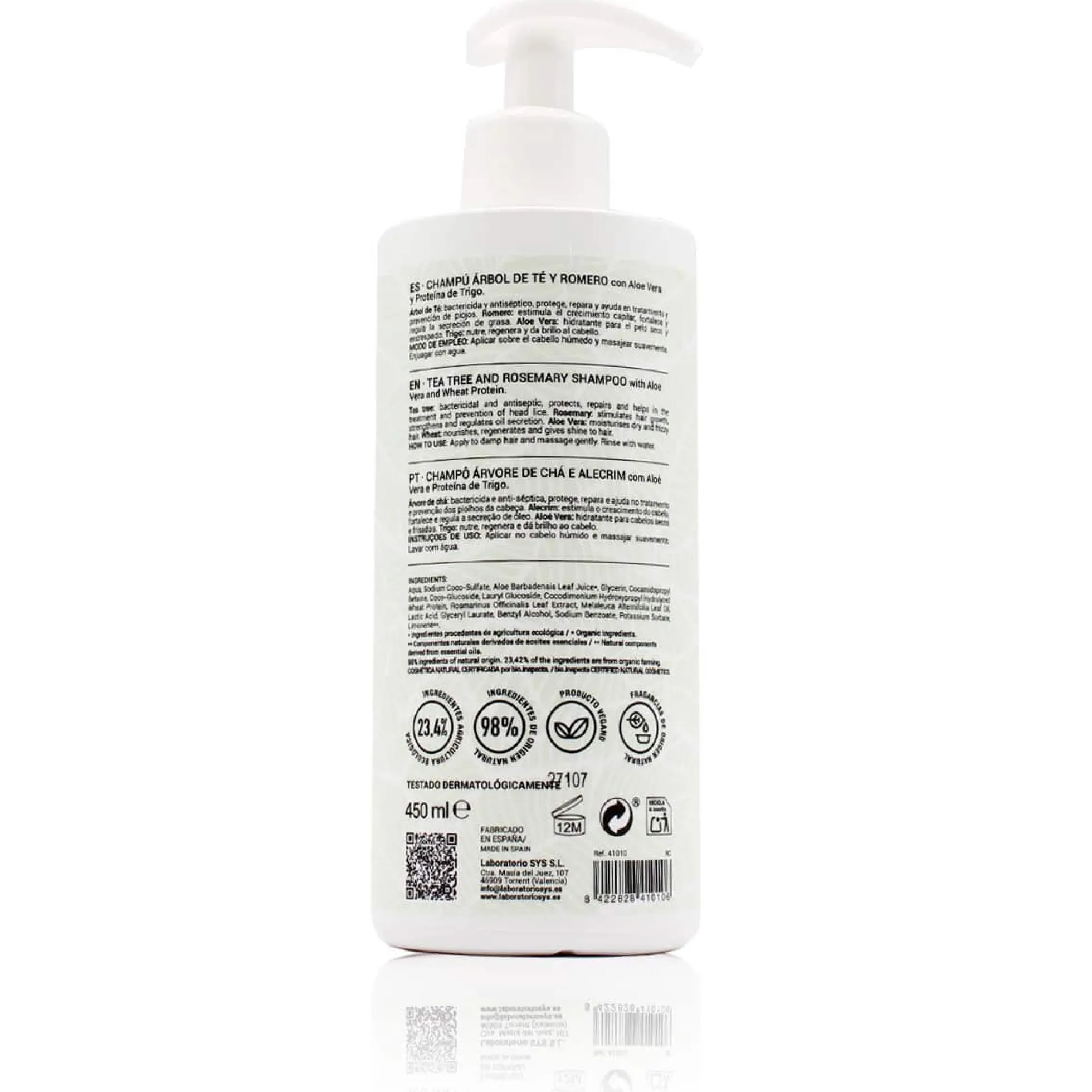 Champú Fortalecedor Árbol de Té y Romero Labnatur Bio 450 ml | Anticaída | Fuerza y Crecimiento | Vegano