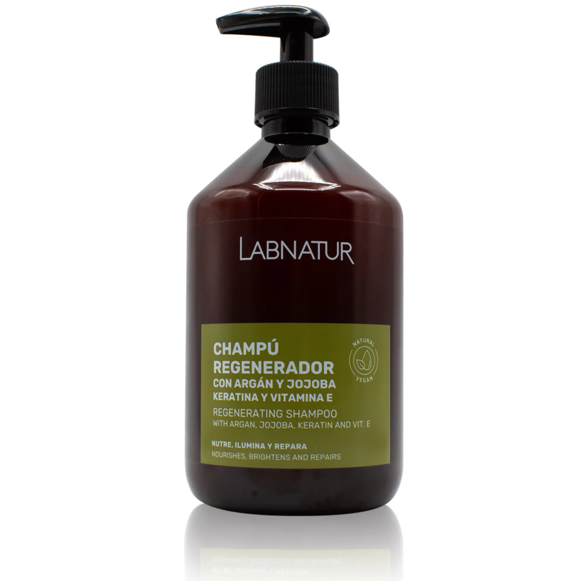 Champú Regenerador de Argán y Jojoba con Keratina Labnatur 500 ml | Nutre y Repara | Cabello Seco o Dañado