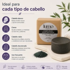 Champú Sólido Índigo 80 g | Matizador Antiamarillo para Canas y Cabello Rubio