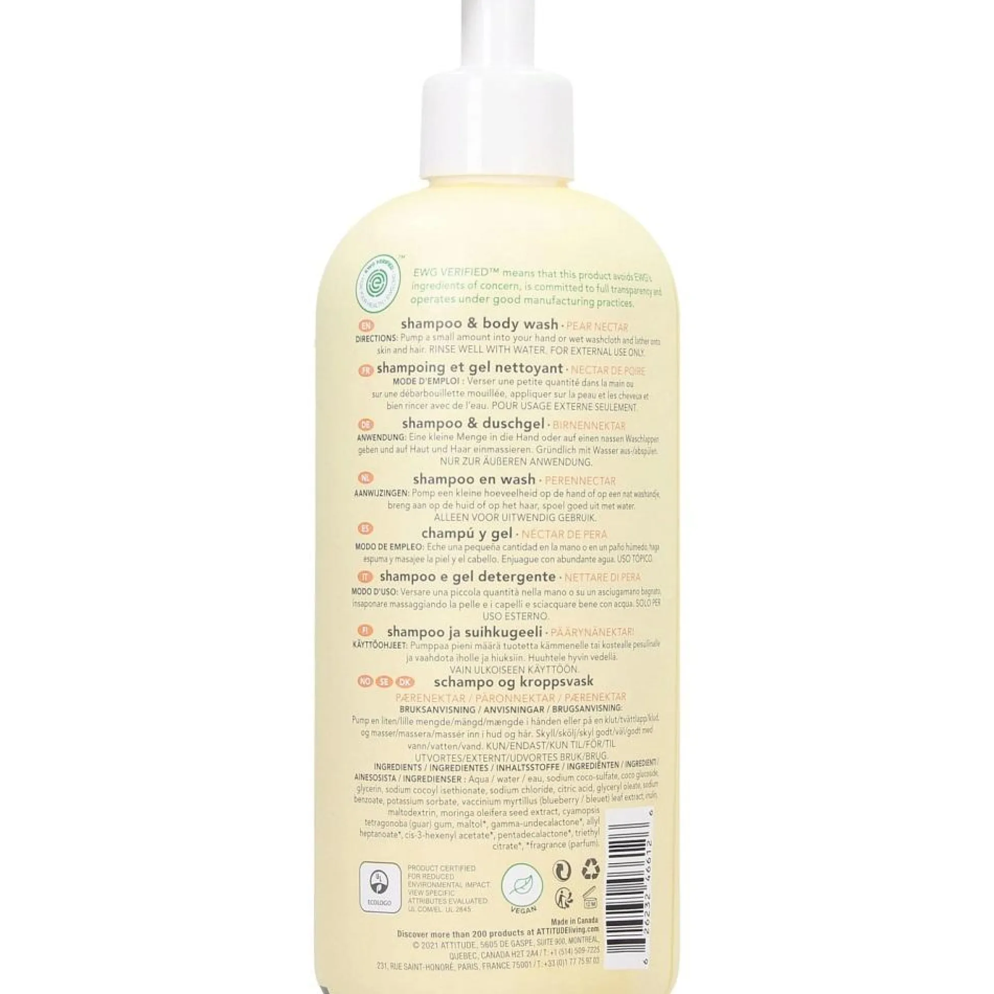 Champú y Gel bebés fragancia Nectar de Pera Attitude 473 ml