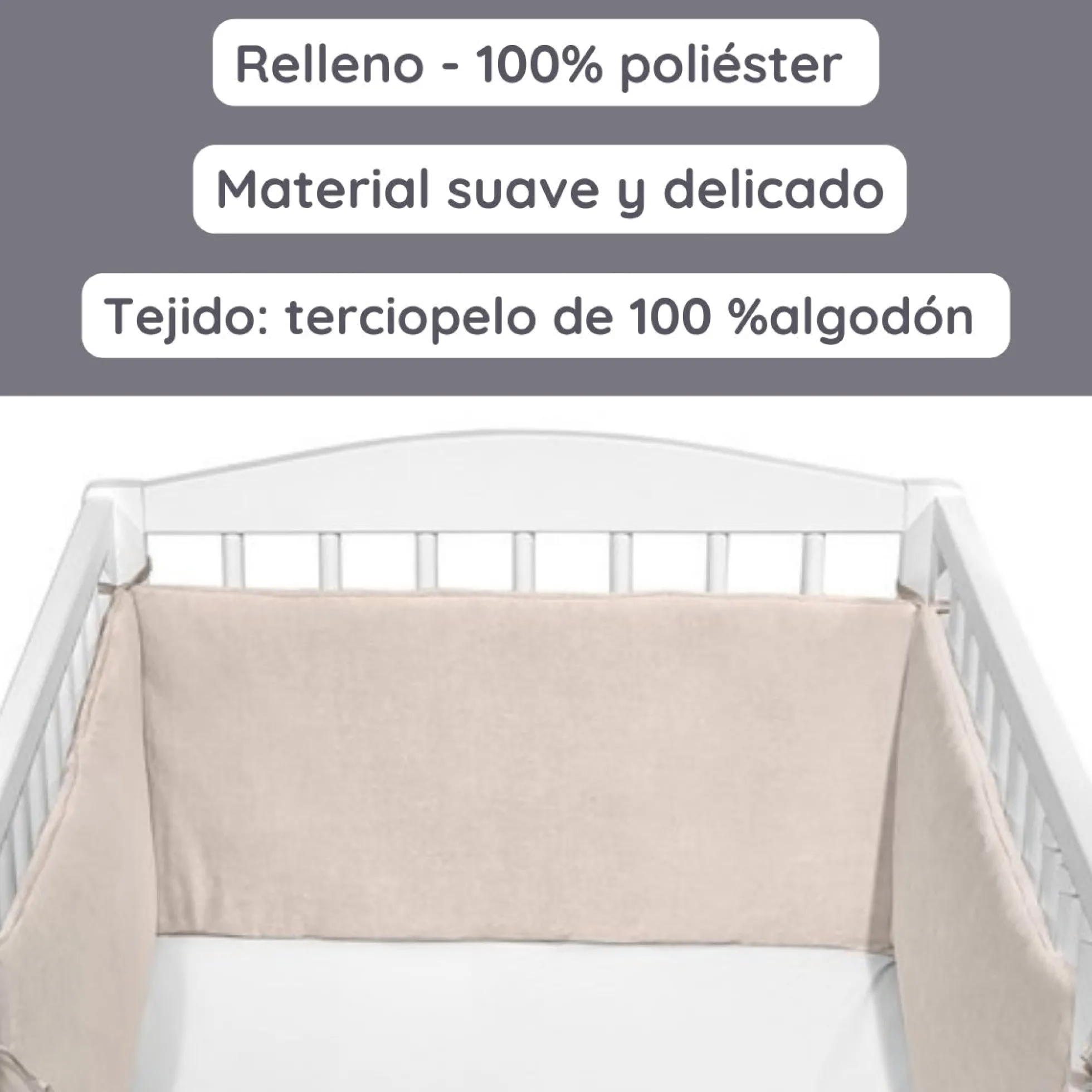 Chichonera Para Cuna 180x30 Velour Algodón Beige