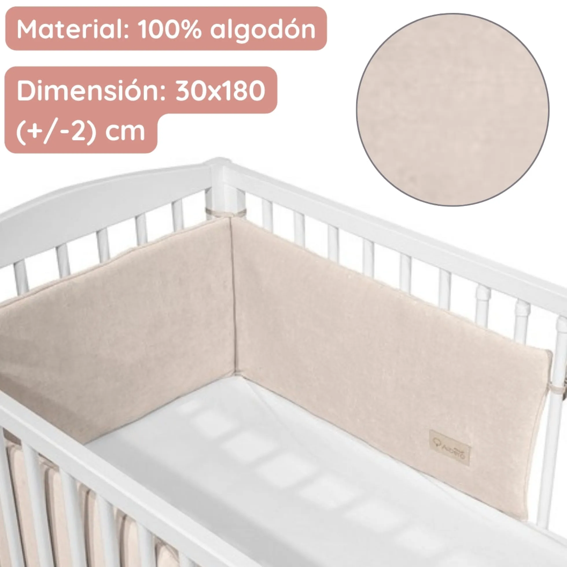 Chichonera Para Cuna 180x30 Velour Algodón Beige