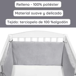 Chichonera Para Cuna 180x30 Velour Algodón Gris