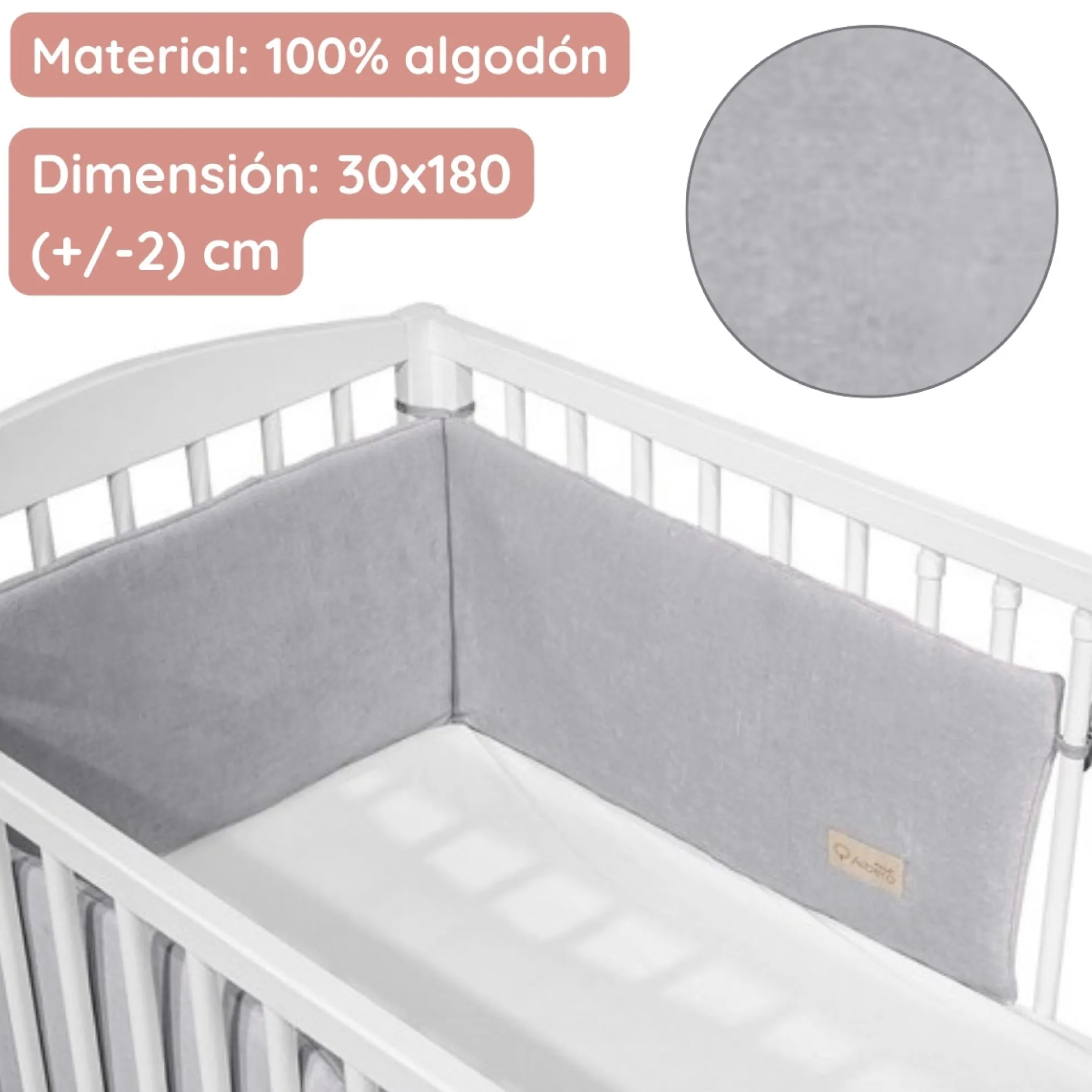 Chichonera Para Cuna 180x30 Velour Algodón Gris