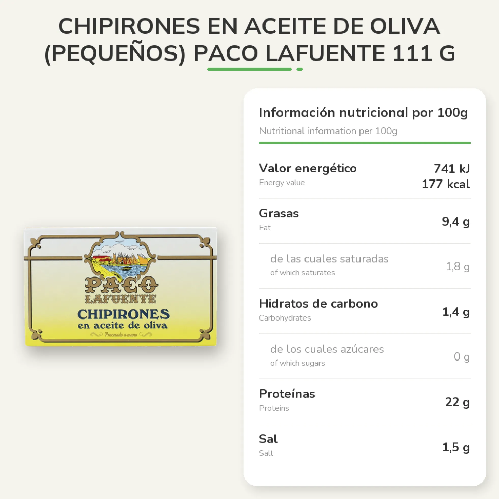 Chipirones en Aceite de Oliva (Pequeños) Paco Lafuente 111 g