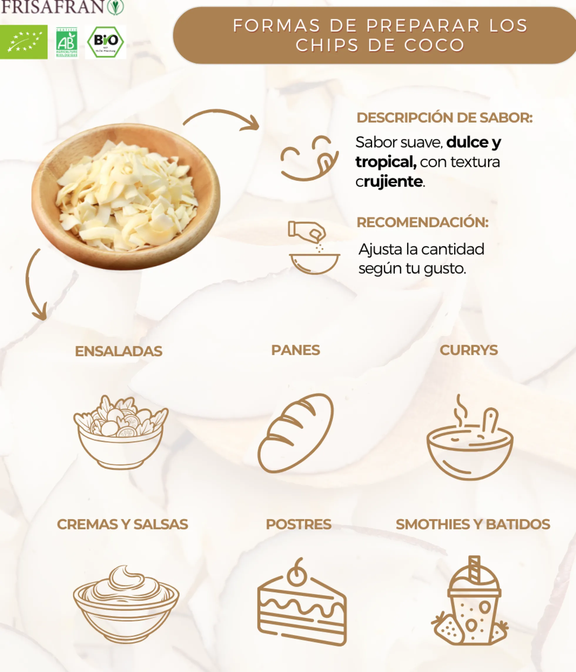 Chips De Coco Ecológicos | Deshidratados | Frisafran 200 G