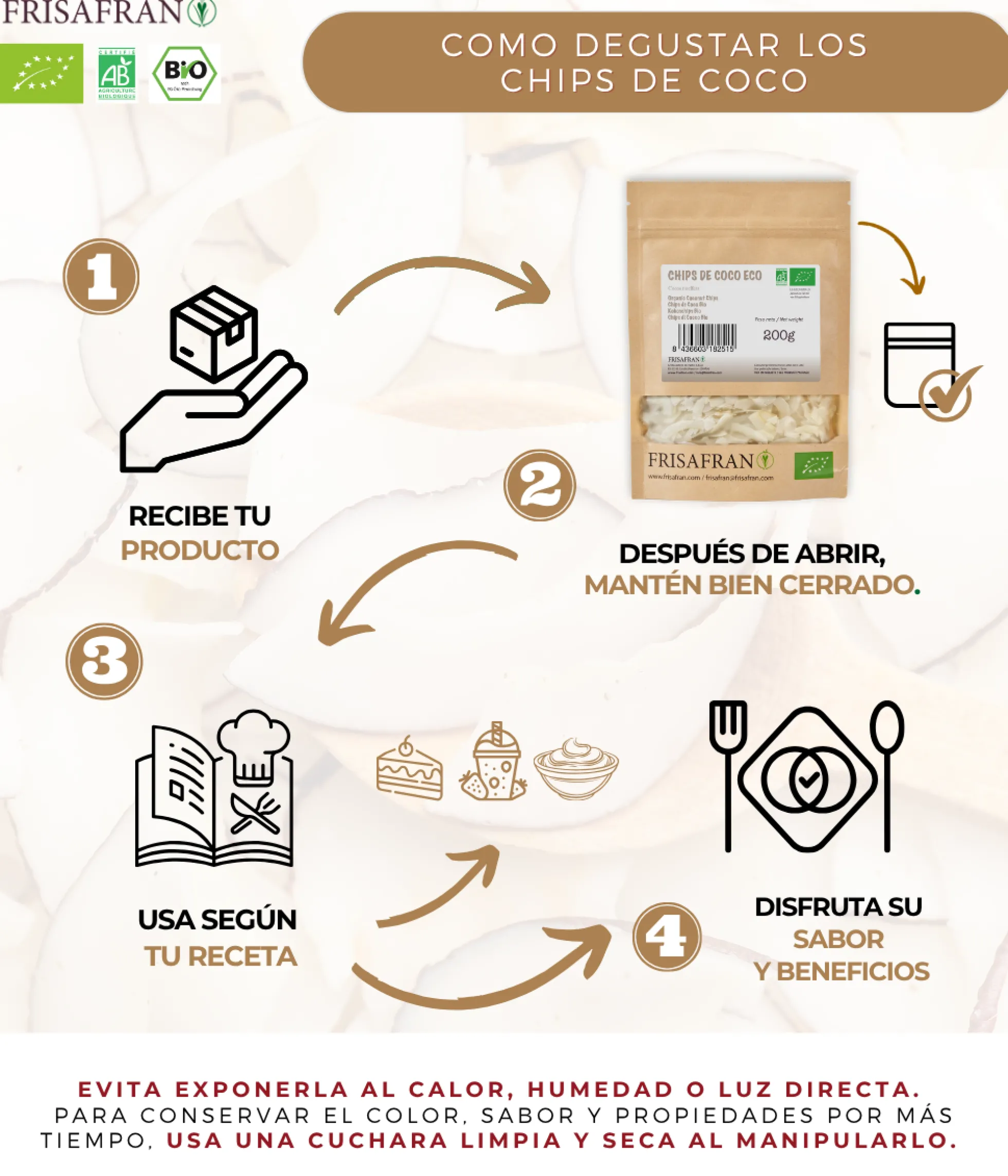 Chips De Coco Ecológicos | Deshidratados | Frisafran 200 G
