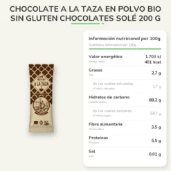 Chocolate a la Taza en Polvo BIO Sin Gluten Chocolates Solé 200 g