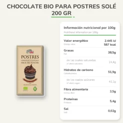 Chocolate BIO para Postres Solé 200 gr