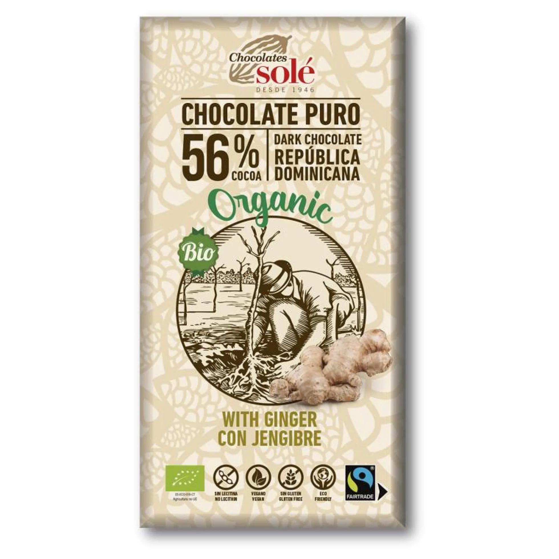 Chocolate Negro con Jengibre Bio Solé 100 g