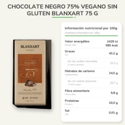 Chocolate Negro 75% Vegano Sin gluten Blanxart 75 g