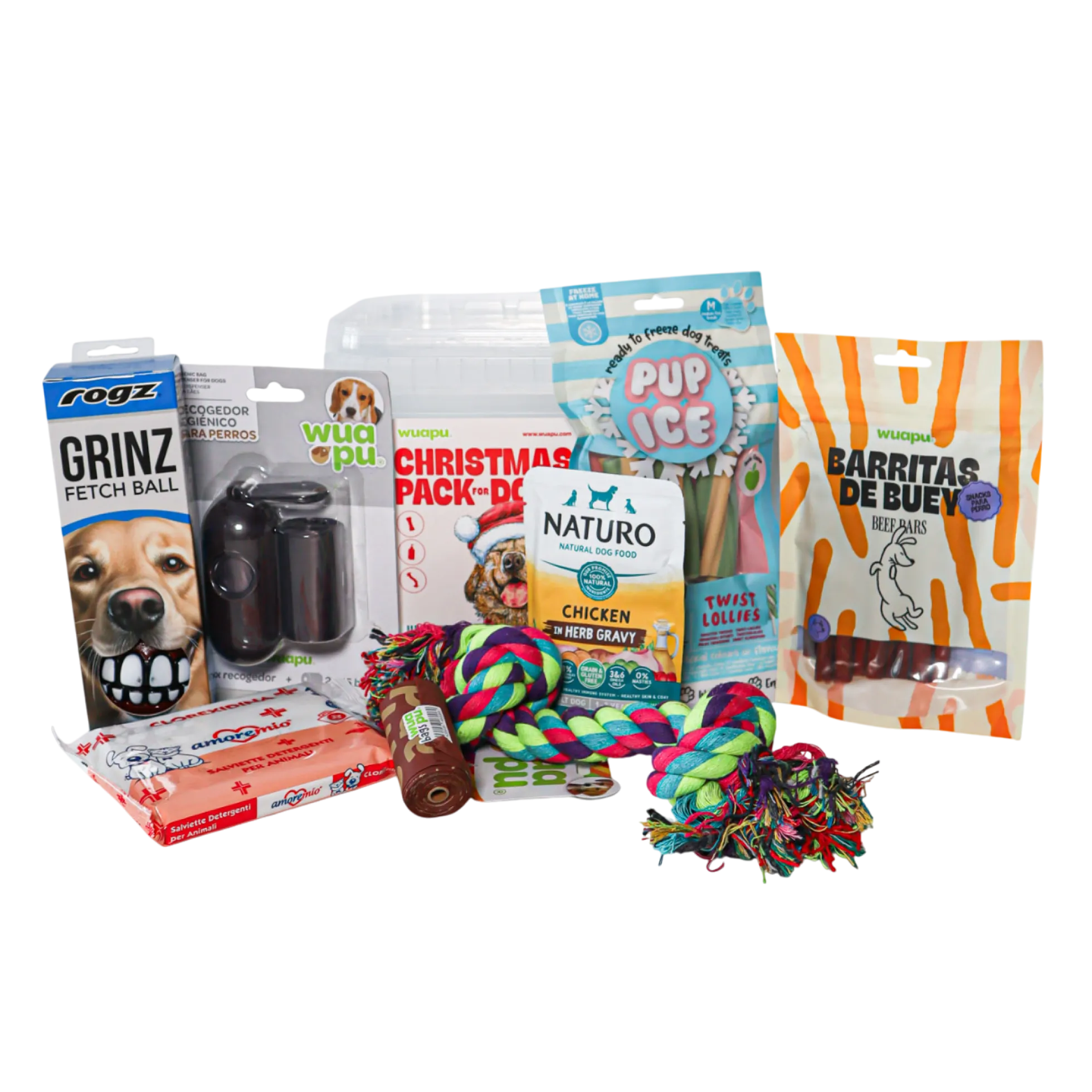 Christmas Pack Para Perro De Wuapu Con Snacks, Juguetes Y Alimento Húmedo