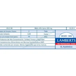Ácido Alfa Lipoico 300 mg Lamberts, 90 tabletas