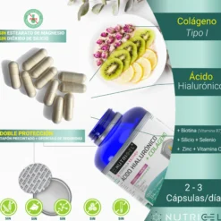 Ácido hialurónico con colágeno hidrolizado y biotina Nutricel 180 cápsulas