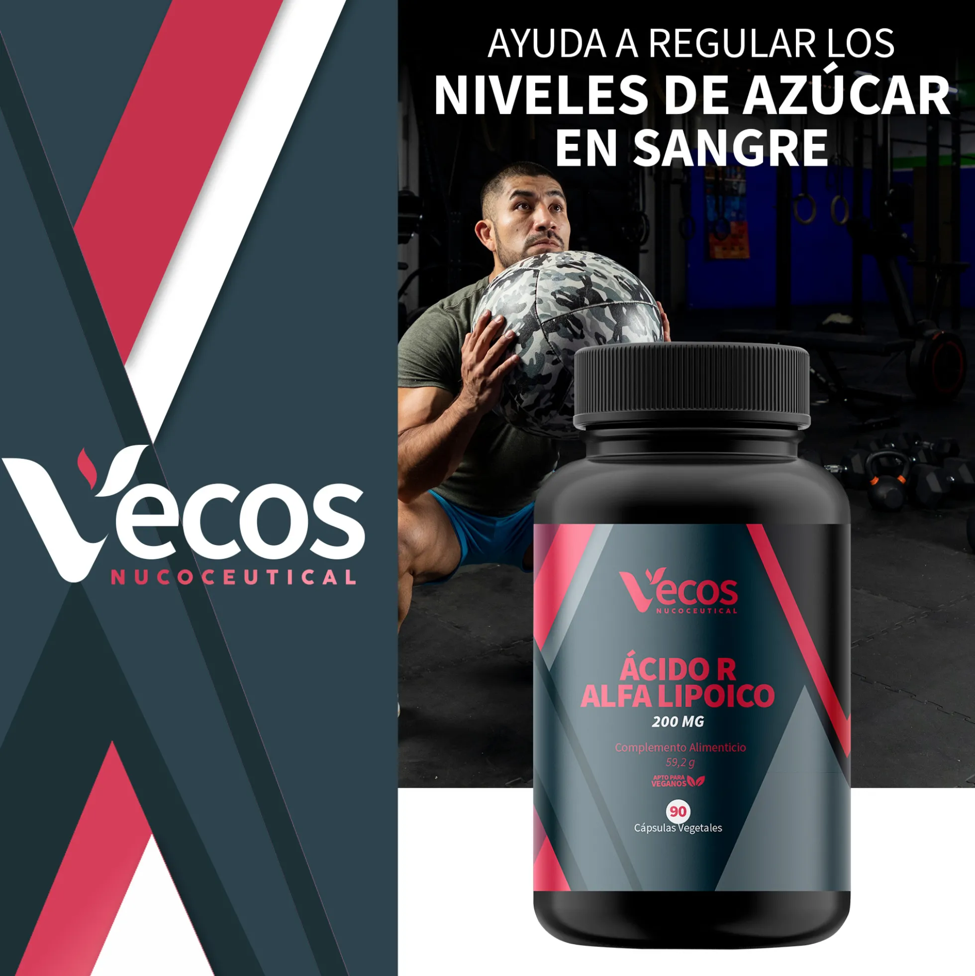 Ácido R Alfa Lipoico 200 Mg Vecos 90 Cápsulas | Antiedad Y Antioxidante Natural | Con Vitamina C + Protector Celular