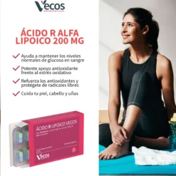 Ácido R Lipoico 600 Mg Vecos 30 Cápsulas | Potente Antioxidante | Con Vitamina C, Biotina Y Cromo
