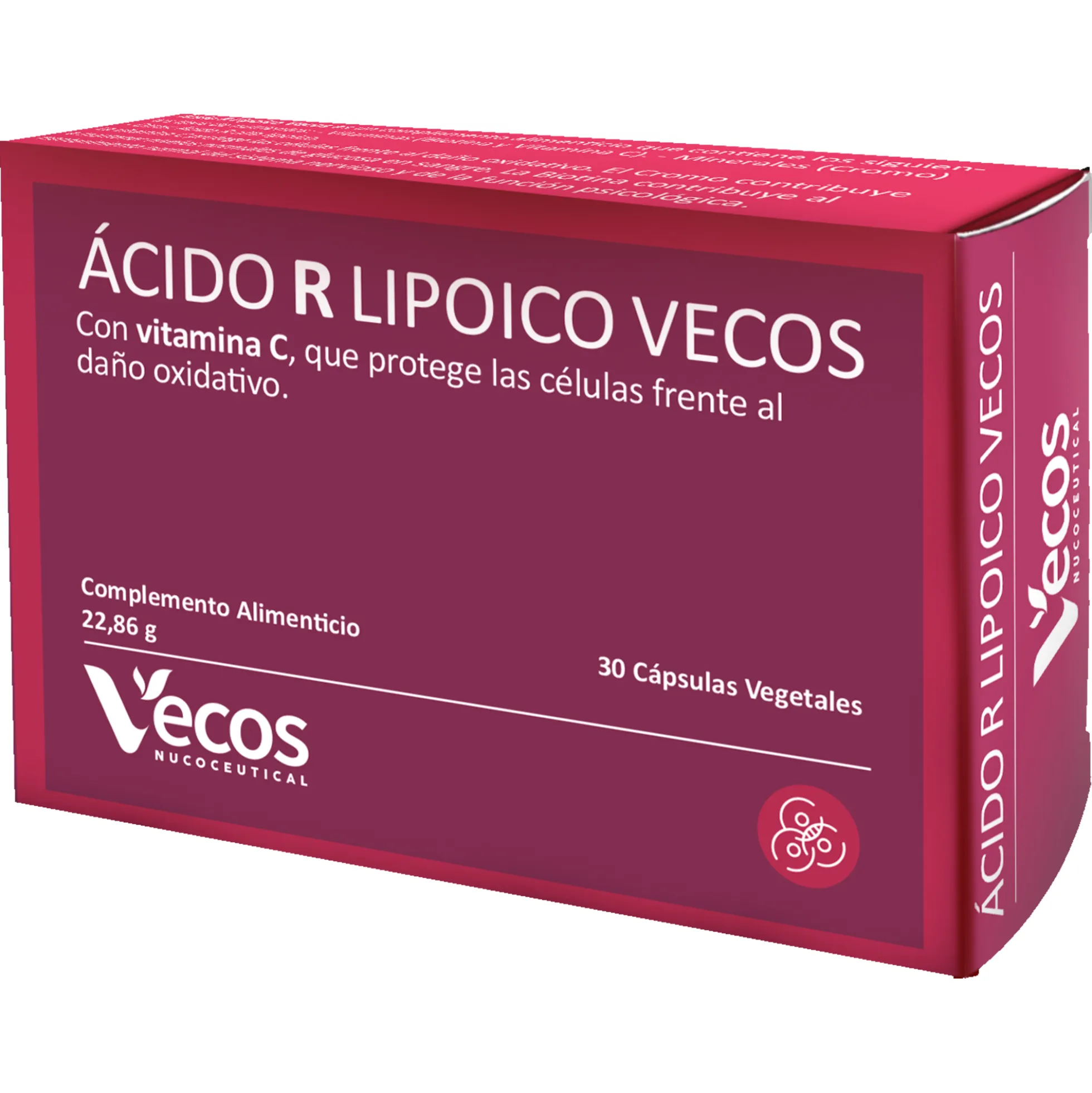 Ácido R Lipoico 600 Mg Vecos 30 Cápsulas | Potente Antioxidante | Con Vitamina C, Biotina Y Cromo