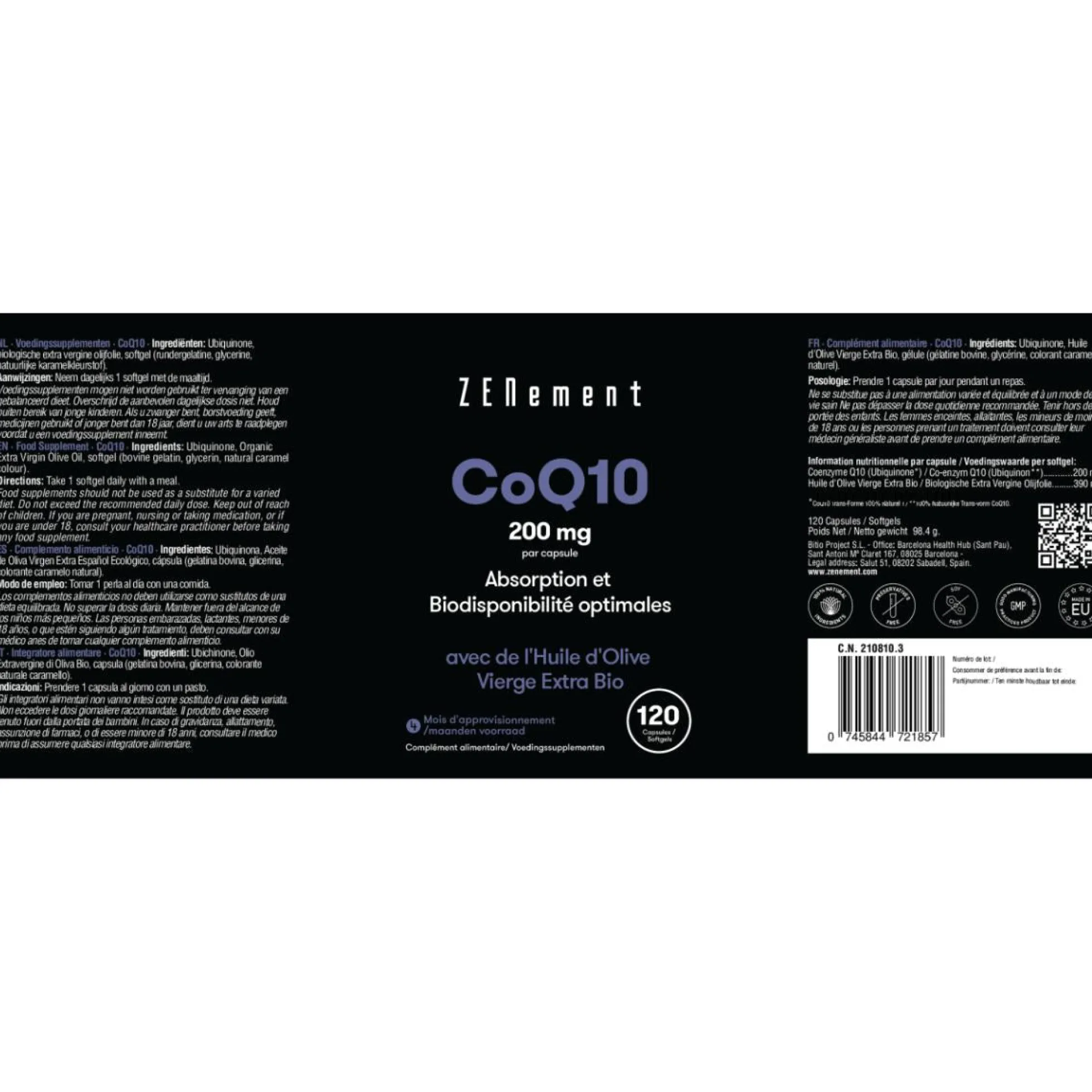 Coenzima Q10 200 mg, Zenement, 120 comprimidos