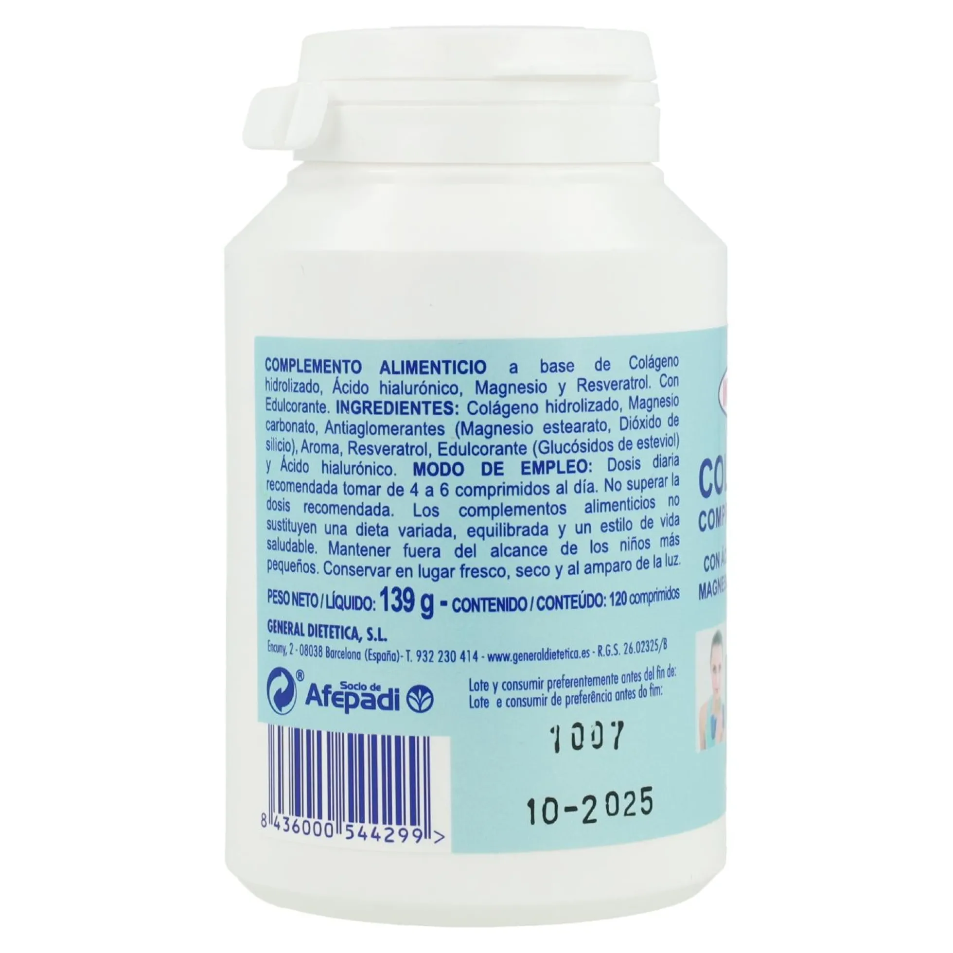 Colágeno con Ácido Hialurónico, Magnesio y Resveratrol Integralia, 120 comprimidos