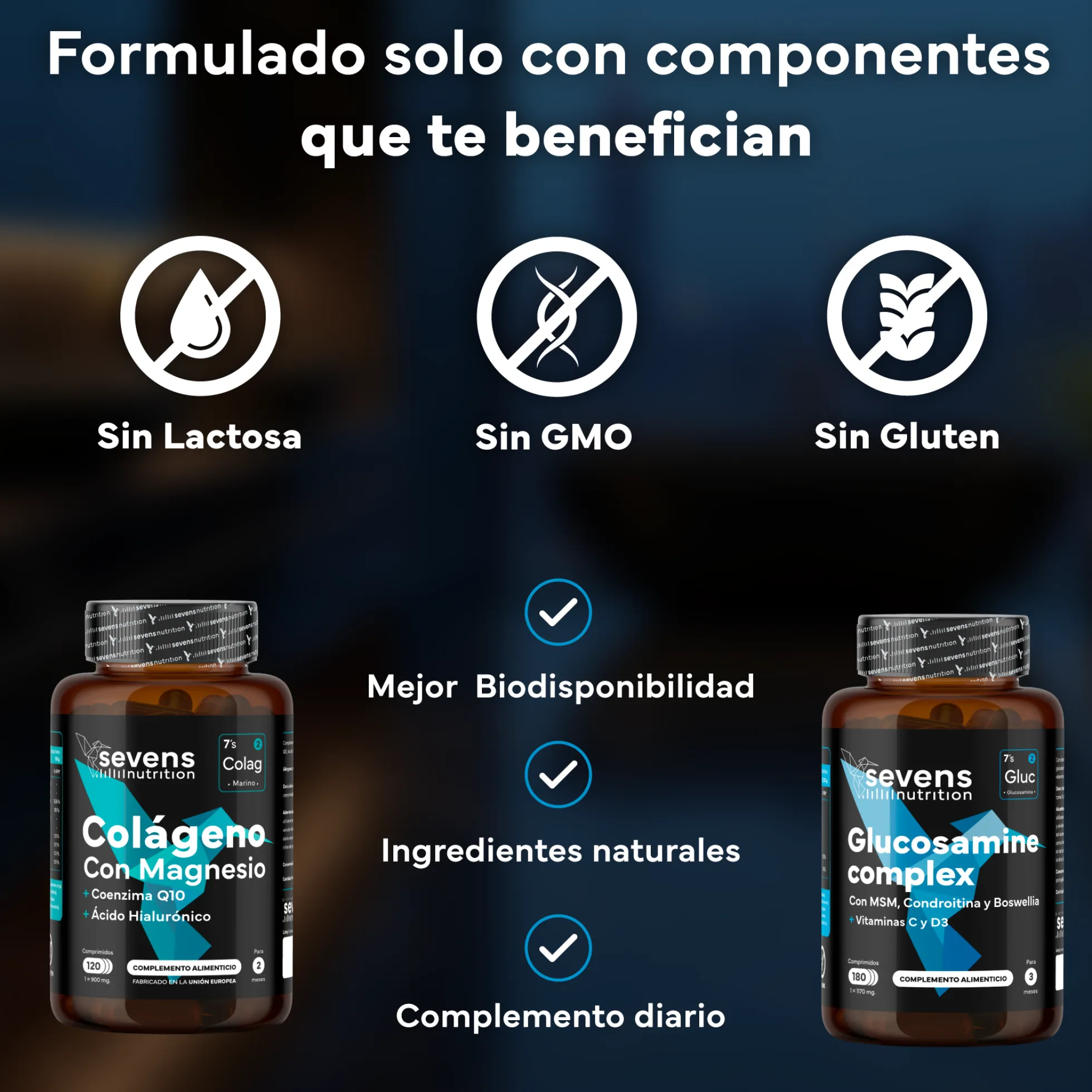 Colágeno Marino Con Magnesio + Glucosamina Condroitina Msm 6en1. Sevens Nutrition. Cuidado Articular, Óseo Y Cutáneo