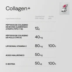 Colágeno multicomplejo con péptidos bovinos y aviares, vitamina C liposomal, ácido hialurónico y biotina 30 dosis