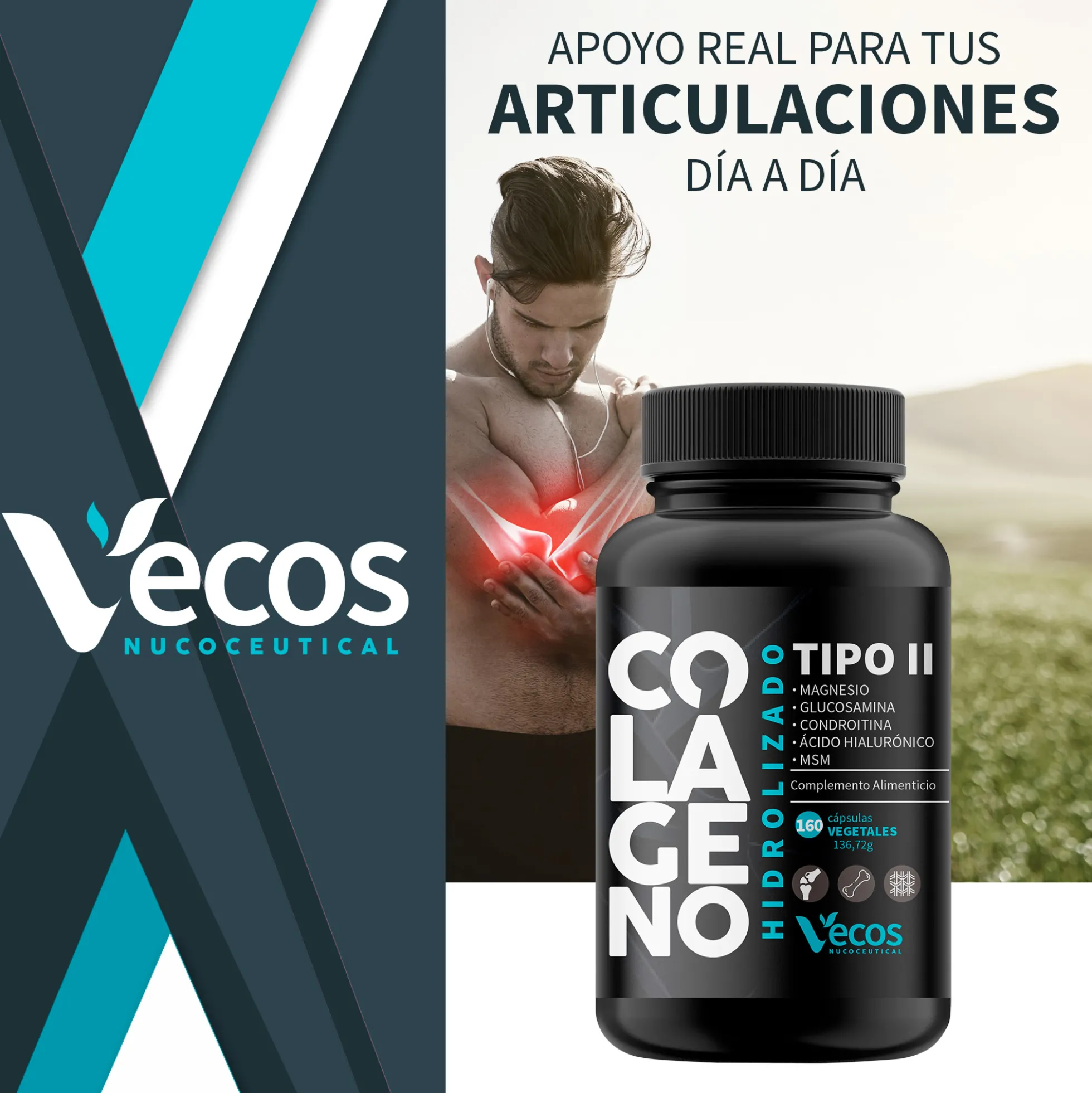 Colágeno Tipo Ii Vecos 160 Cápsulas | Comfort Para Articulaciones Y Movilidad | Glucosamina + Condroitina + Msm