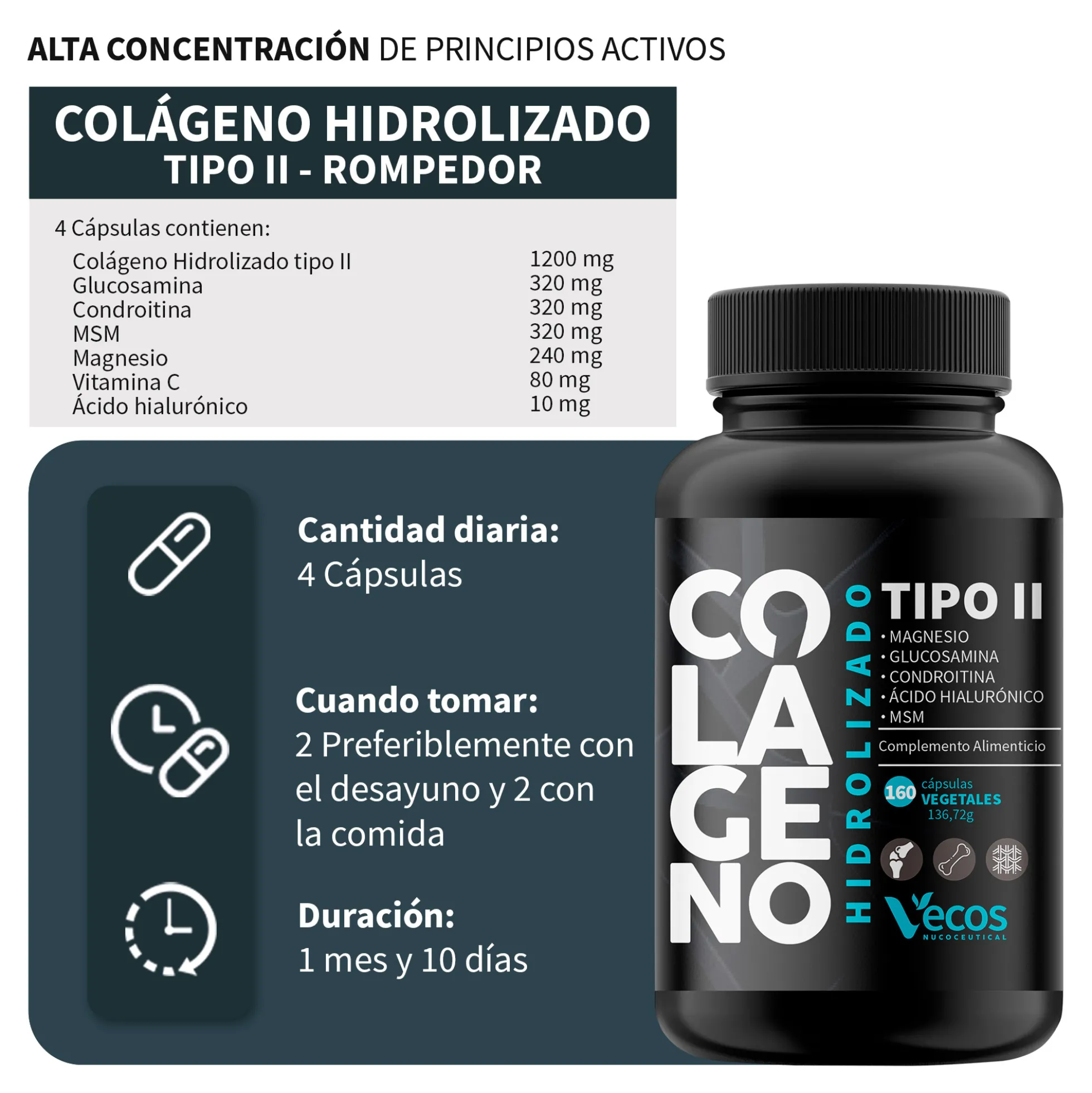 Colágeno Tipo Ii Vecos 160 Cápsulas | Comfort Para Articulaciones Y Movilidad | Glucosamina + Condroitina + Msm