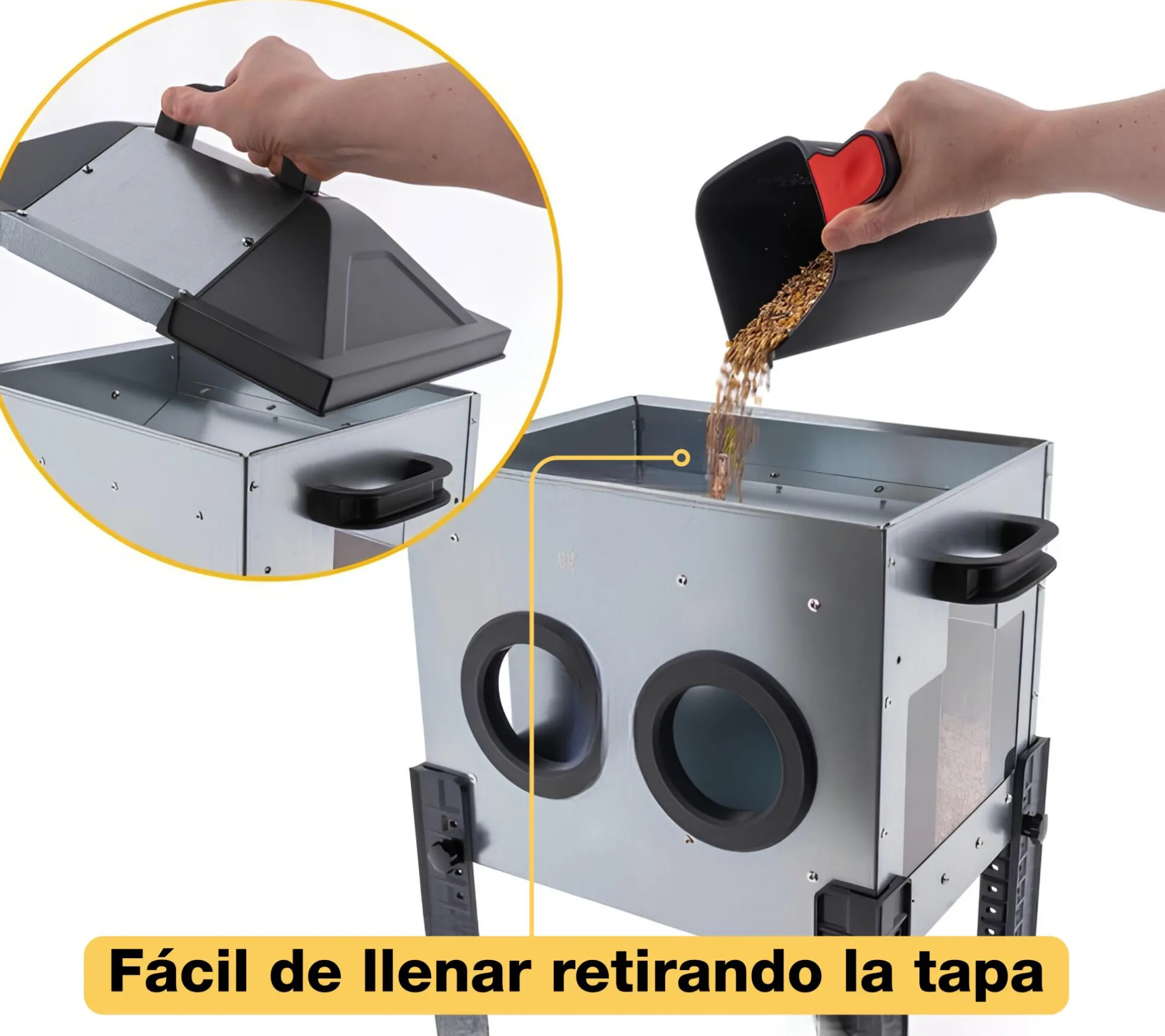 Comedero Para Gallinas Robust® | Tolva Antidesperdicio De Acero Galvanizado Para Exterior | Altura Regulable (24kg)