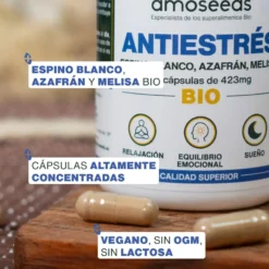 Complejo Antiestrés Bio, Espino Blanco, Azafrán, Melisa | 90 Cápsulas
