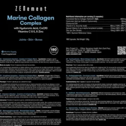 Complejo de colágeno marino con ácido hialurónico, CoQ10, vitaminas C & E y Zinc Zenement, 180 comprimidos