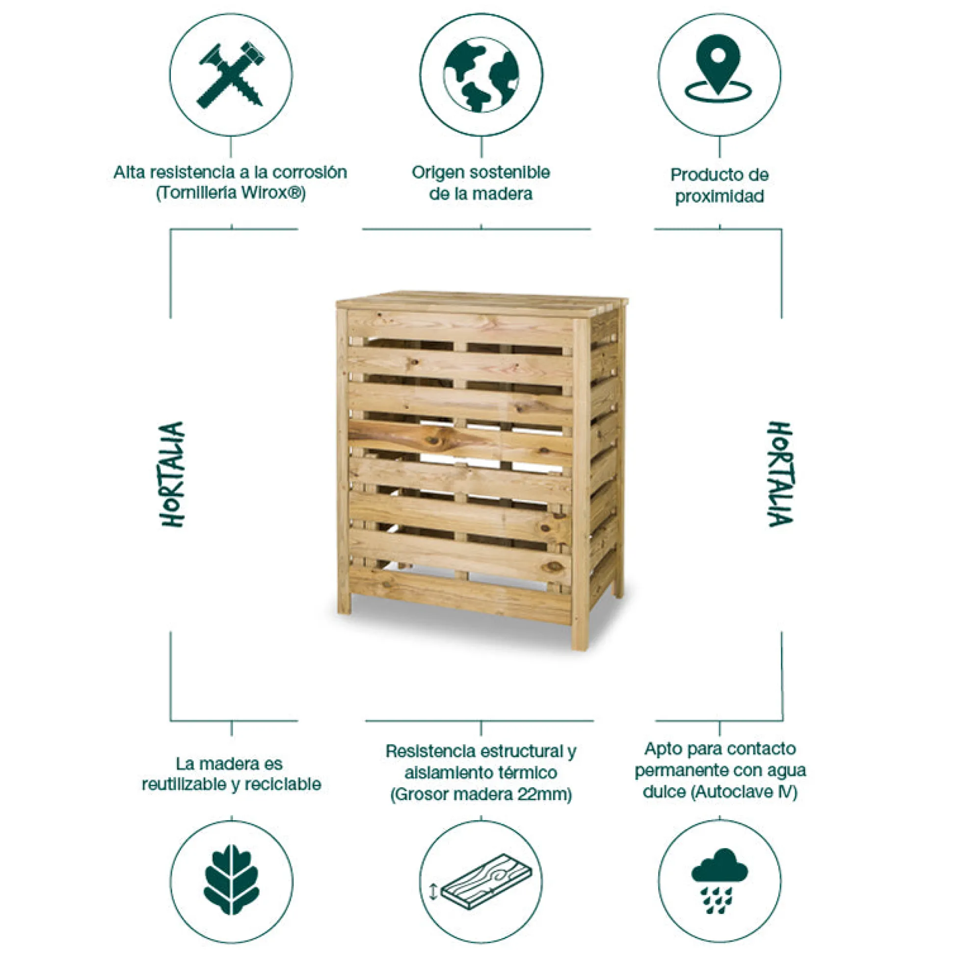 Compostador De Madera Tratada 315 L Hortalia