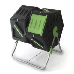 Compostador De Tambor 2x70l, Plástico Y Metal Resistente, 140l Total, 82x65x60cm