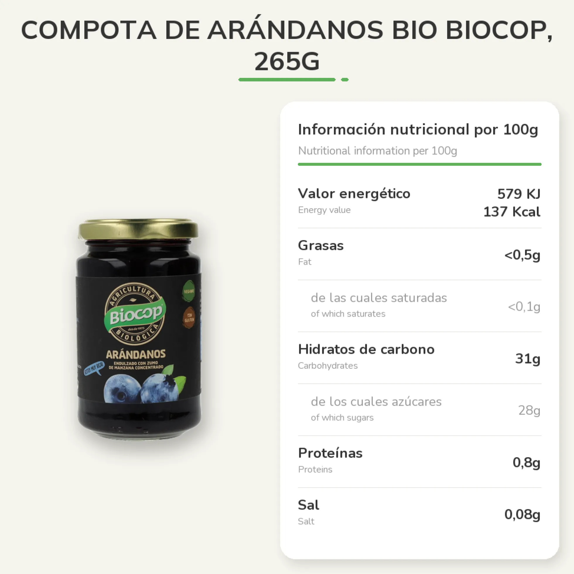 Compota de Arándanos BIO Biocop, 265g