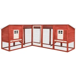 Conejera De Exterior Con Corredor Madera De Abeto Rojo Y Blanco