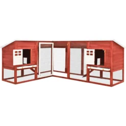 Conejera De Exterior Con Corredor Madera De Abeto Rojo Y Blanco